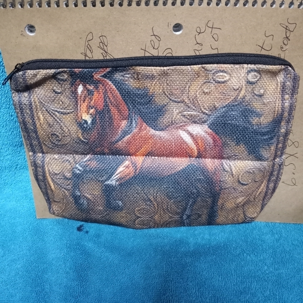 Horse Print Zipper Makeup Pouch Cosmetic Bag